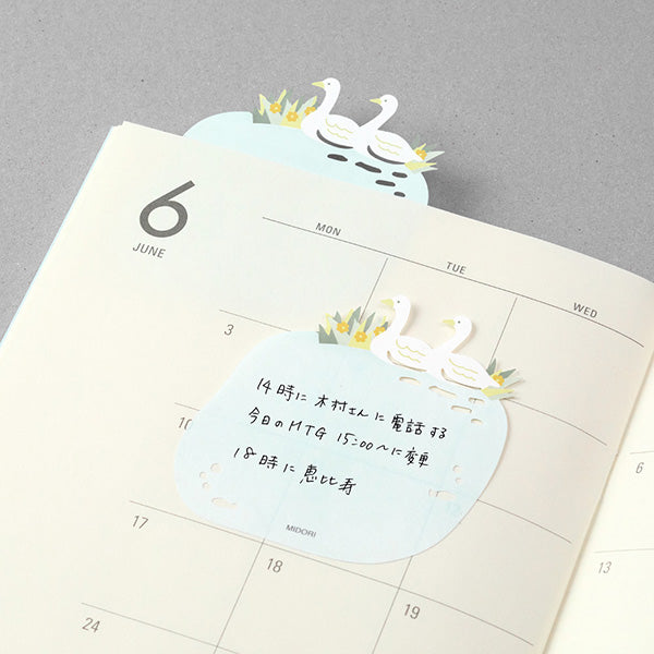 Midori Sticky Notes - Die Cut - Swans -  - Sticky Notes - Bunbougu