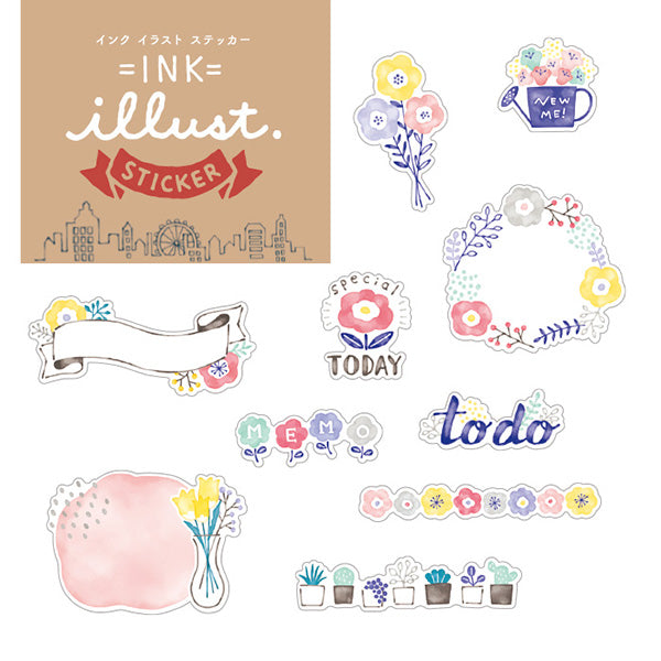 Mind Wave Ink Illustration Sticker Flake Pack - Flower -  - Planner Stickers - Bunbougu