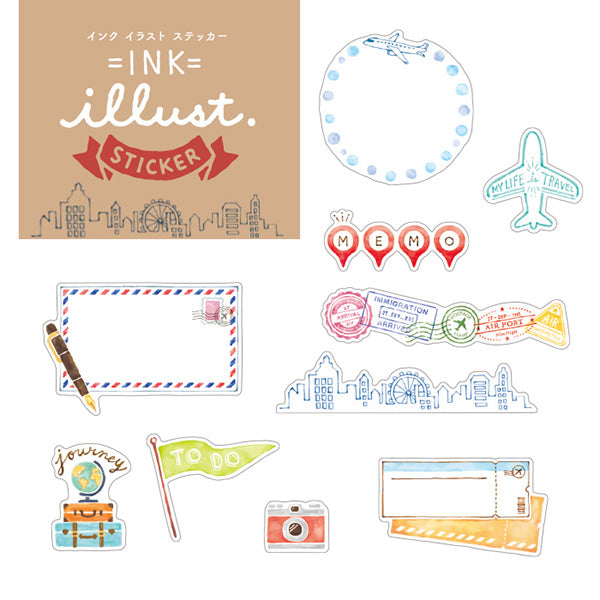 Mind Wave Ink Illustration Sticker Flake Pack - Travel -  - Planner Stickers - Bunbougu