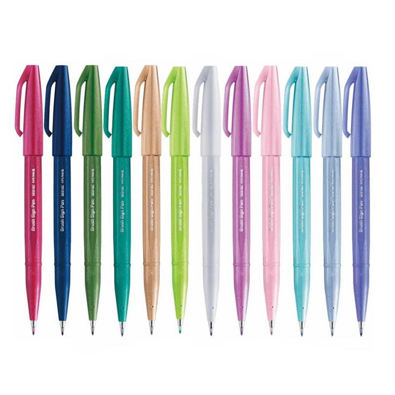 Pentel Fude Touch Brush Sign Pen - Full 12 New Colour Bundle -  - Brush Pens - Bunbougu