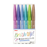 Pentel Fude Touch Brush Sign Pen - Pastel Set B - 6 Pastel Colours
