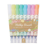 Pentel Milky Brush Pen - 8 Pastel Colour Set - Broad Tip