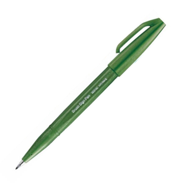 Pentel Fude Touch Brush Sign Pen - 12 New Colours - Olive Green - Brush Pens - Bunbougu