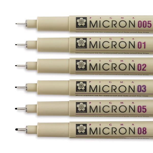 6 Sakura Pigma Micron Pens Tip Size 005 (0.20mm Line Width: 8 Ink