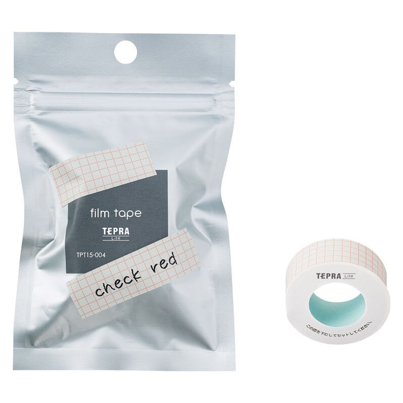 King Jim TEPRA Lite Film Tape - 15 mm - Check Red -  - Mini Label Printer Refills - Bunbougu