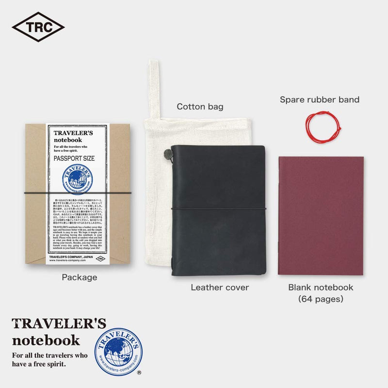 Traveler's Company Traveler's Notebook Starter Kit - Black Leather - Passport Size -  - Diaries & Planners - Bunbougu