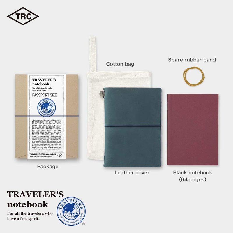 Traveler's Company Traveler's Notebook Starter Kit - Blue Leather - Passport Size -  - Diaries & Planners - Bunbougu