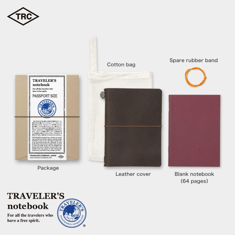 Traveler's Company Traveler's Notebook Starter Kit - Brown Leather - Passport Size -  - Diaries & Planners - Bunbougu