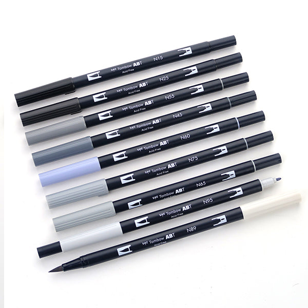 Tombow ABT Dual Brush Pen - 10 Colour Set - Grayscale -  - Brush Pens - Bunbougu