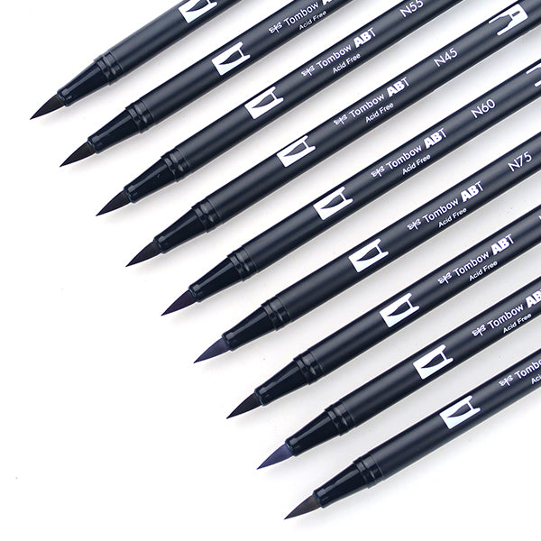 Tombow ABT Dual Brush Pen - 10 Colour Set - Grayscale -  - Brush Pens - Bunbougu
