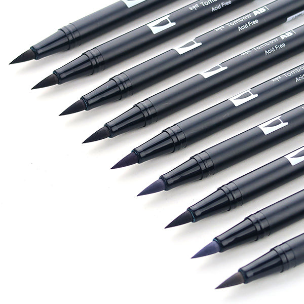 Tombow ABT Dual Brush Pen - 10 Colour Set - Grayscale -  - Brush Pens - Bunbougu