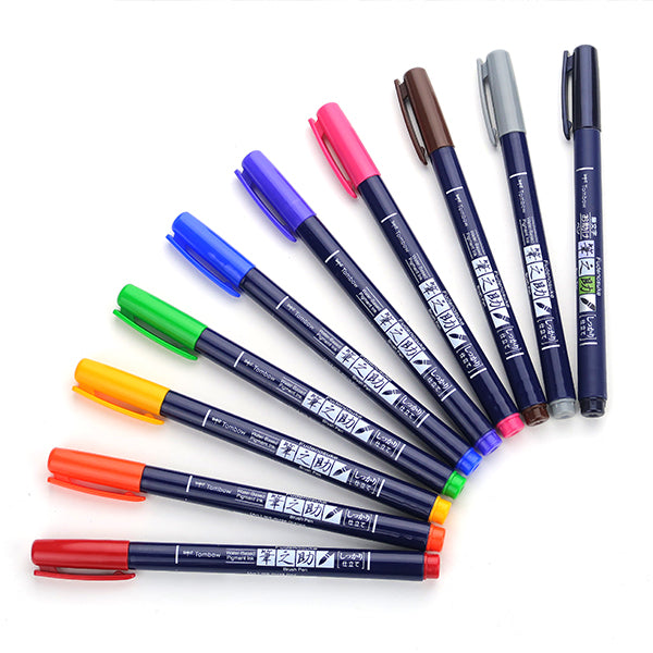Tombow Fudenosuke Brush Pen - Hard Tip - 10 Colour Set -  - Brush Pens - Bunbougu