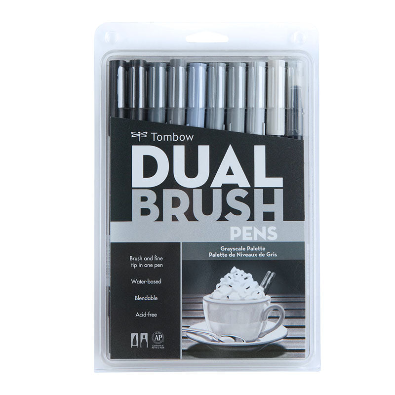Tombow ABT Dual Brush Pen - 10 Colour Set - Grayscale -  - Brush Pens - Bunbougu