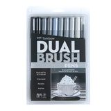 Tombow ABT Dual Brush Pen - 10 Colour Set - Grayscale