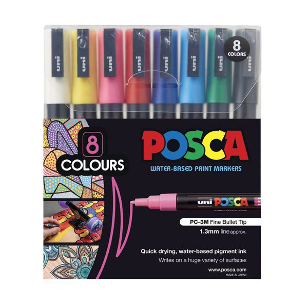 Uni Posca PC-3M Paint Marker - Fine Point - 8 Assorted Colour Set -  - Markers - Bunbougu