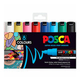 Uni Posca PC-8K Paint Marker - 8 mm Chisel Point - 8 Assorted Colour Set -  - Markers - Bunbougu