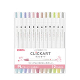 Zebra Click Art Retractable Markers - 12 Pastel Colour Set -  - Markers - Bunbougu