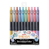 Zebra Sarasa Push Clip Gel Pen - Decoshine Colors - 10 Colour Set - 0.5 mm